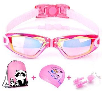 Swim Goggles Set Kids Swimming Goggles for Boys and Girls Adjustable Straps Silicone Eye Seal Leak proof UV Protection and Anti Fog Lenses Swimming Goggles with Ear Plug Nose Clip(Age 4-12)