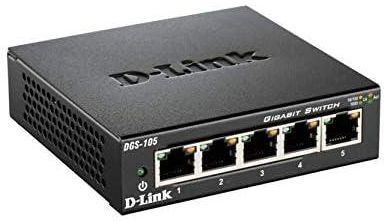 D-Link DGS-105/B 5-Port Gigabit Unmanaged Metal Desktop Switch 10/100/1000 Mbit/s - UK Version, Black