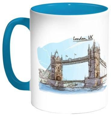 قدح قهوة - جسر لندن فيروزي/ أبيض/ بني 11أوقية