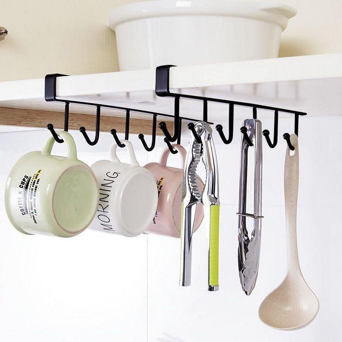 Hanging Cup Holder - Consisting Of 6 Hooks - Black Color - 2 Pieces