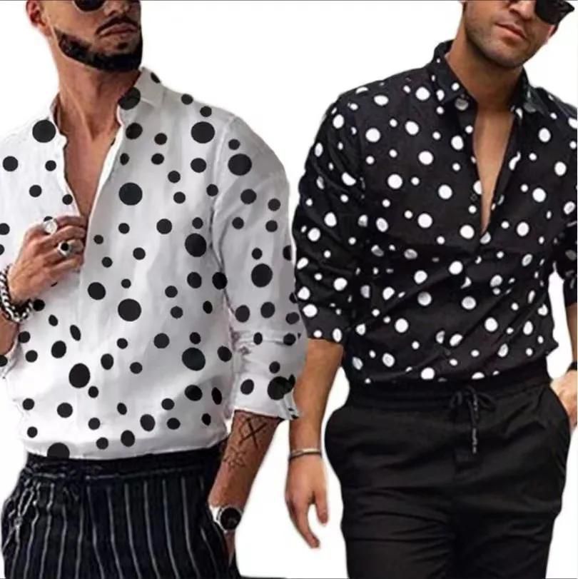 Europe And The United States Men's Shirt Spring Explosion Polka Dot Print Casual Long-sleeved Shirt Tide