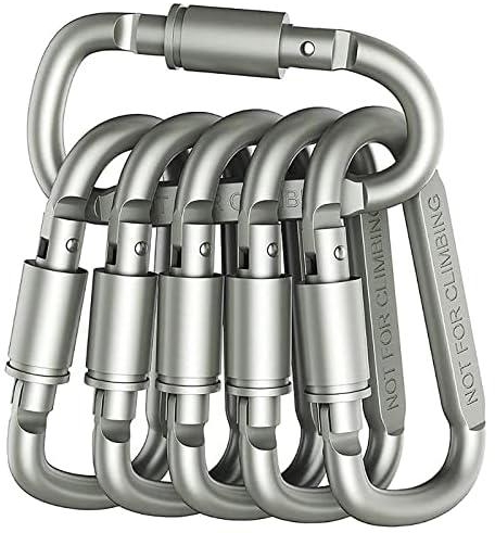 SYOSI 6 Pcs Locking Carabiner Aluminum D Ring Clip D Shape Super Durable Strong and Light Large Carabiner keyring Keychain Clip for Outdoor Camping Key Chain Gate Lock Hooks (Silver, Not for Climbing)