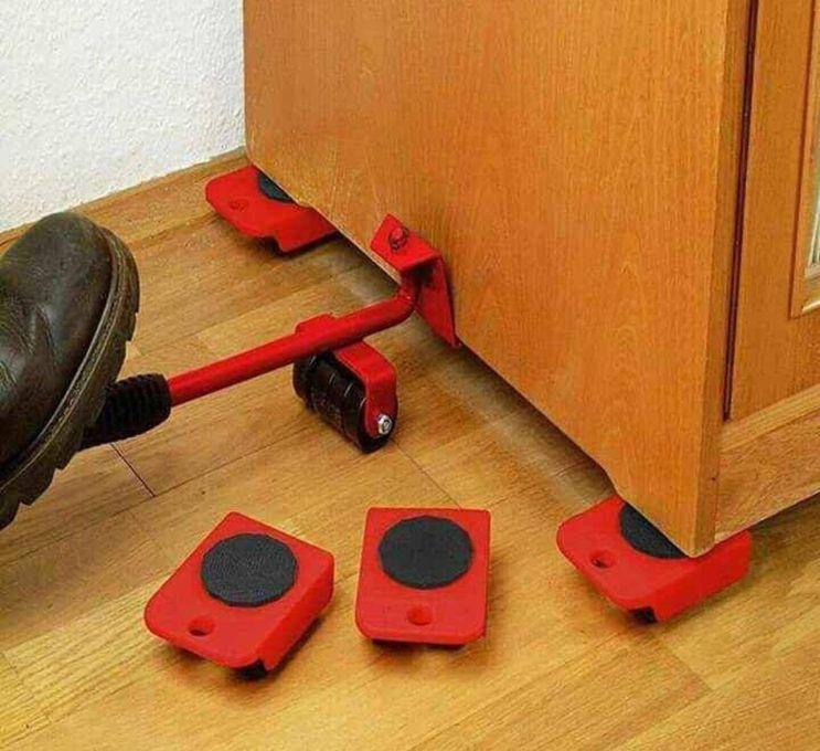 ICV Furniture Lifter With 4 Pieces Of Heavy Moving Tools, In Addition To A Lifter Hook With A Metal Handle That Can Withstand Up To 200 Kg, 360-degree Rotating Pads, Red Color