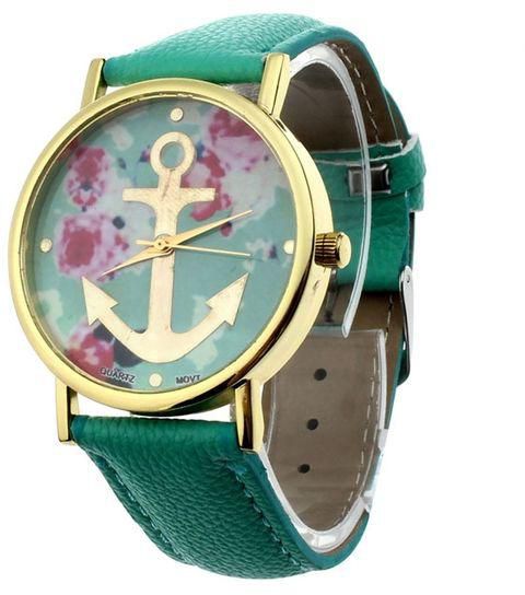 DUOYA Women's Leather Floral Printed Anchor Quartz Dress Wrist Watch Mint Green