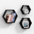 AHDECOR Wall Mounted Hexagon Floating Shelves, Wooden Wall Organizer Hanging Shelf for Home Decor, Set of 3, Black