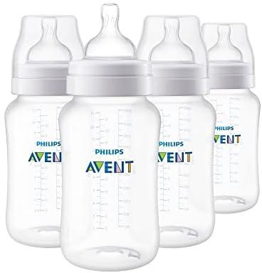 فيليبس زجاجات اطفال مضادة للمغص من افينت، 11 اونصة، 4 قطع، شفافة، SCY106/04