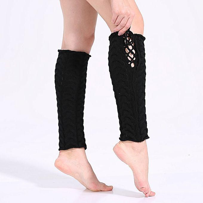 Eissely New Women Winter Warm Leg Warmers Cable Knit Knitted Crochet Long Socks BK