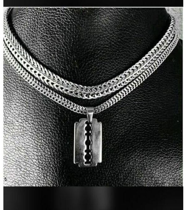 Two Cuban Choker Chain With Blade Pendant Silver