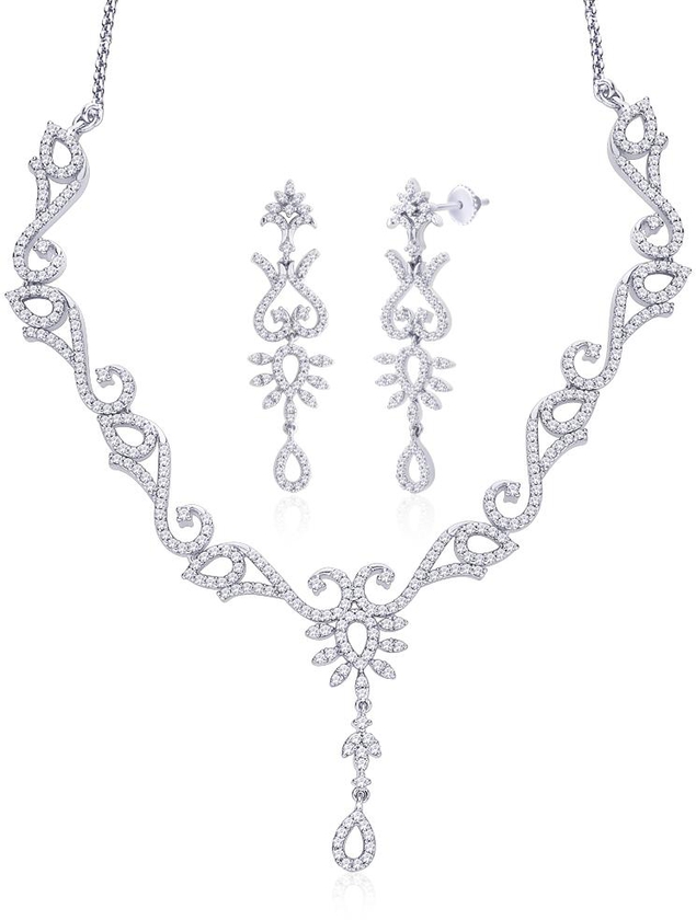 Peora Rhodium Plated Cubic Zirconia "Lanza" Necklace Earrings Set