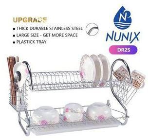 Nunix 2 Tier Dish Rack Stainless Steel, With Drain Board