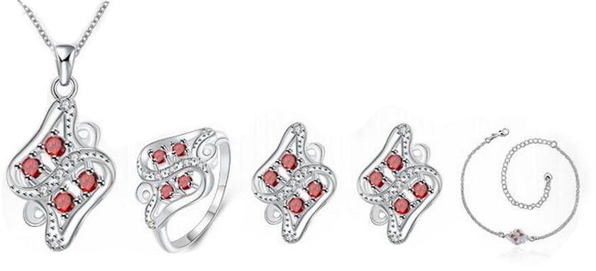 Mysmar Women's  White Gold Plated with Red Crystal Jewelry Set - AR1036