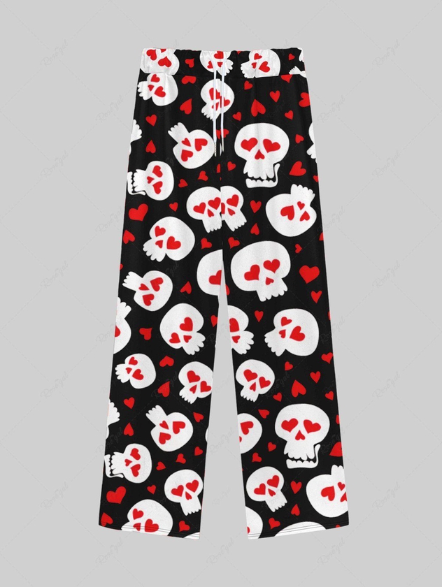 Gothic Skulls Heart Print Valentines Drawstring Wide Leg Sweatpants For Men - 8xl