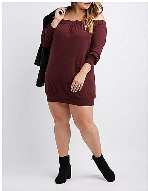Charlotte Russe Plus Size Off-The-Shoulder Sweatshirt Dress