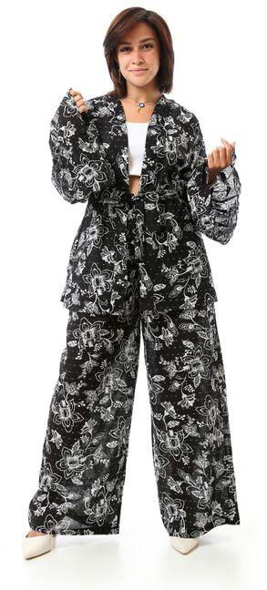 Andora Black Patterned Slip On Fashionable Suit Set