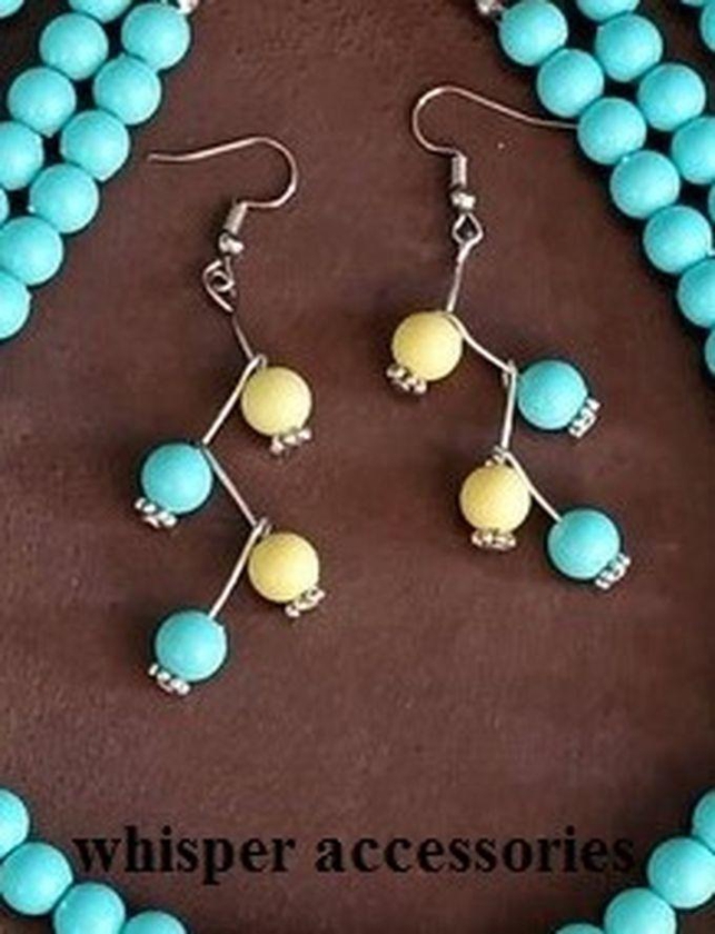 Elegant Fashionable Turquoise Stones Earrings - Yellow And Turquoise