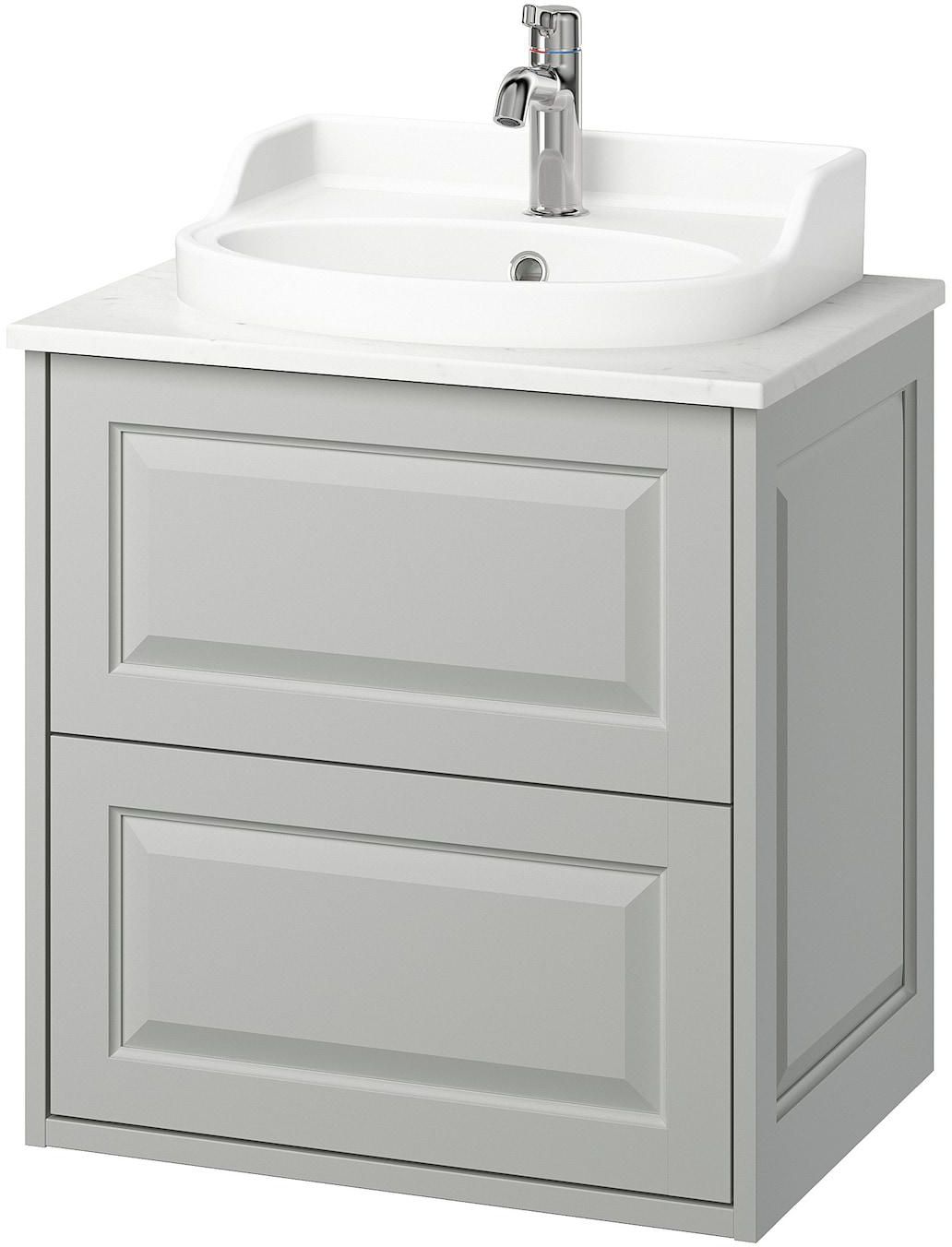TÄNNFORSEN / RUTSJÖN Wash-stnd w drawers/wash-basin/tap - light grey/white marble effect 62x49x76 cm