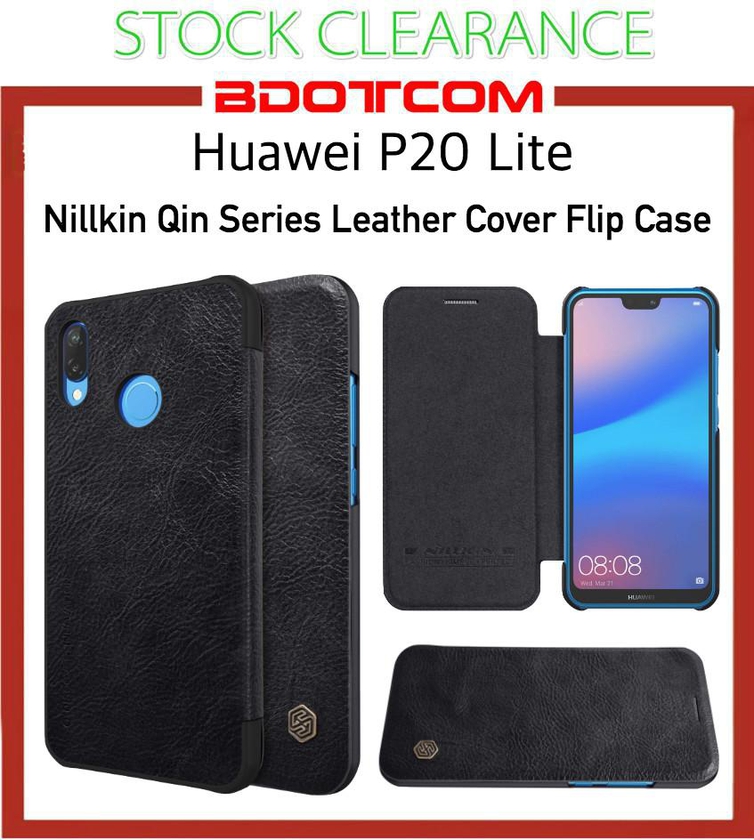 Nillkin Qin Series Leather Cover Flip Case for Huawei P20 Lite (Black)