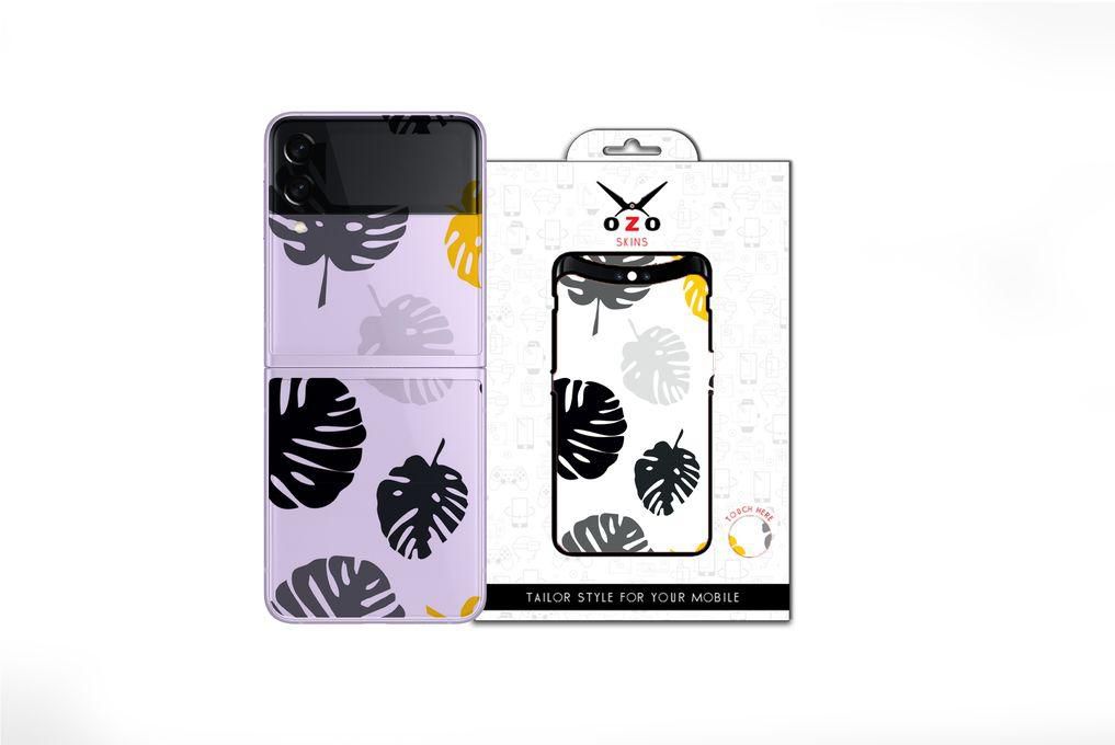 OZO Skins Ray Transparent Exotic Leaves Pattern (SV518ELP) (Not For Black Phone) For Samsung Galaxy Z Flip 5