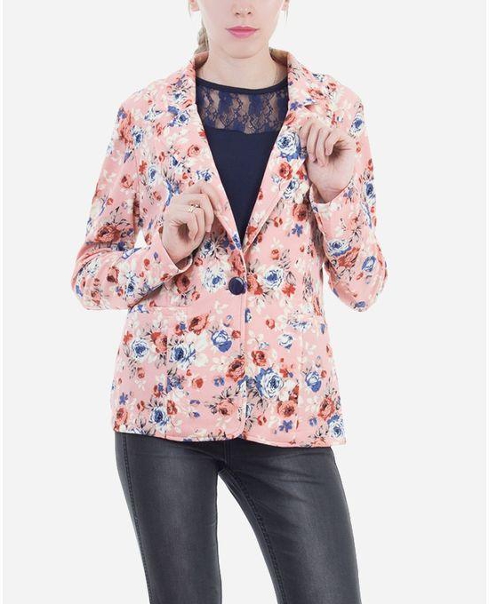 Miss Venus Floral Buttoned Blazer - Light Pink