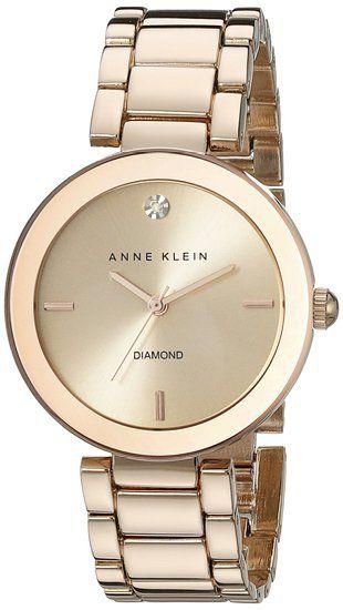 Anne Klein Womens AK1362RGRG Rose Gold-Tone Diamond-Accented Bracelet Watch