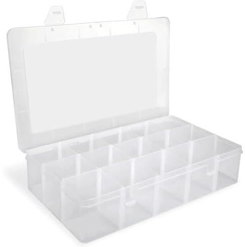 صندوق منظم متعدد الاستخدام قابل للتعديل، صندوق شفاف للأدوية والإكسسوارات وأدوات الخياطة والخرز، صندوق مقسم شفاف وقابل للتعديل مع فواصل قابلة للإزالة (15 خانة, 1)
