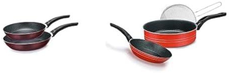 Trueval frying pan set, 2 pieces (size 16-22), dark red + Trueval frying pan set of 3 red 22+20+oil filter tool