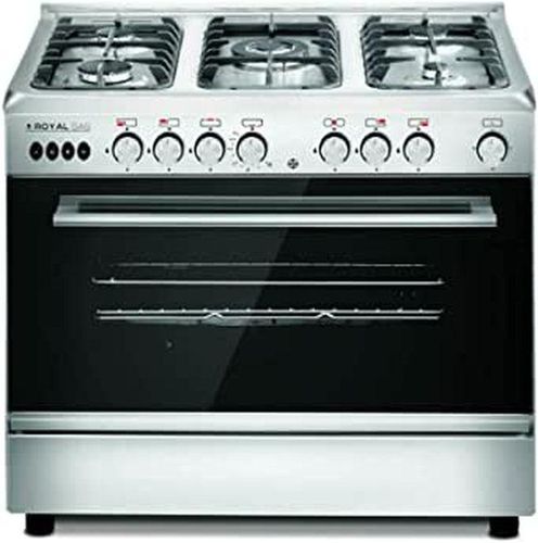 Royal Crystal Gas Cooker With Fan 5 Burners Cast 90 Cm Full Stainless Steel