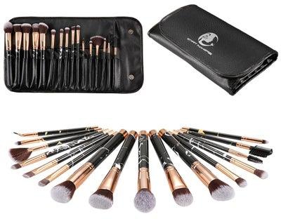 16-Piece Makeup Brush Set With Carry Bag and Puff Multicolour