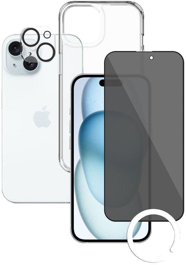 Xonda 3 in 1 iPhone 15 Plus Case, Screen Protector Privacy, Camera Lens, Clear
