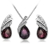Fashion Crystal Water Drop Necklace Earrings Jewelry Set Silver Plated Jewelry Dark Purple