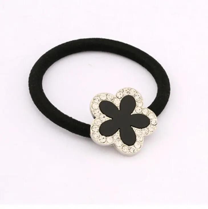 HN-1 piece/Set New black diamond ring band five petal flower accessories Women Hair Jewellery silver as picture