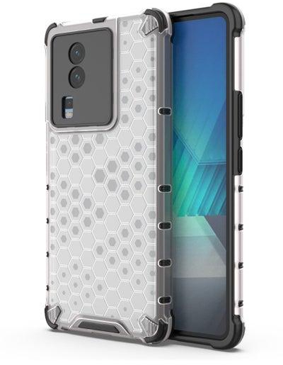 Cover Vivo iQOO Neo 7 SE , - Heavy Duty Brushed Dual Protective Shockproof Case - Black Edges Transparent Beehive Back