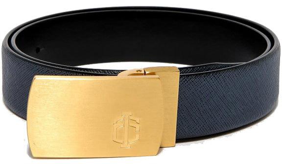 Navy Blue Saffiano Leather Belt Strap + Brashy Imperial - Gold Buckle