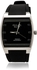Omax Gents Rectangular Black Leather Wrist Watch D006