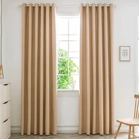 Golden/Beige Window Curtains Antiglare Lightproof  Ready Made silk polyester fabric window custom curtains solid classical living room curtains
