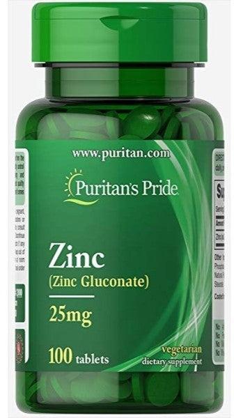 Puritan's Pride Zinc 25 mg-100 Tablets