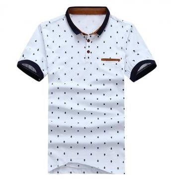Men Cotton Fashion Skull Dots Print Camisa Polo Summer Short-sleeve Casual Shirts white m