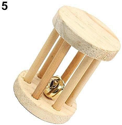 Bluelans Natural Wood Dumbells Unicycle Bell Roller Chew Toy For Guinea Pigs Rat Rabbits Larger Bell Roller