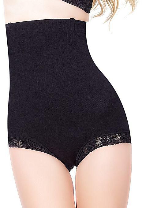 Women High Waist Underwear Shapewear Thin Mid-Lumbar Abdomen Hips Lace Body Shapers Black