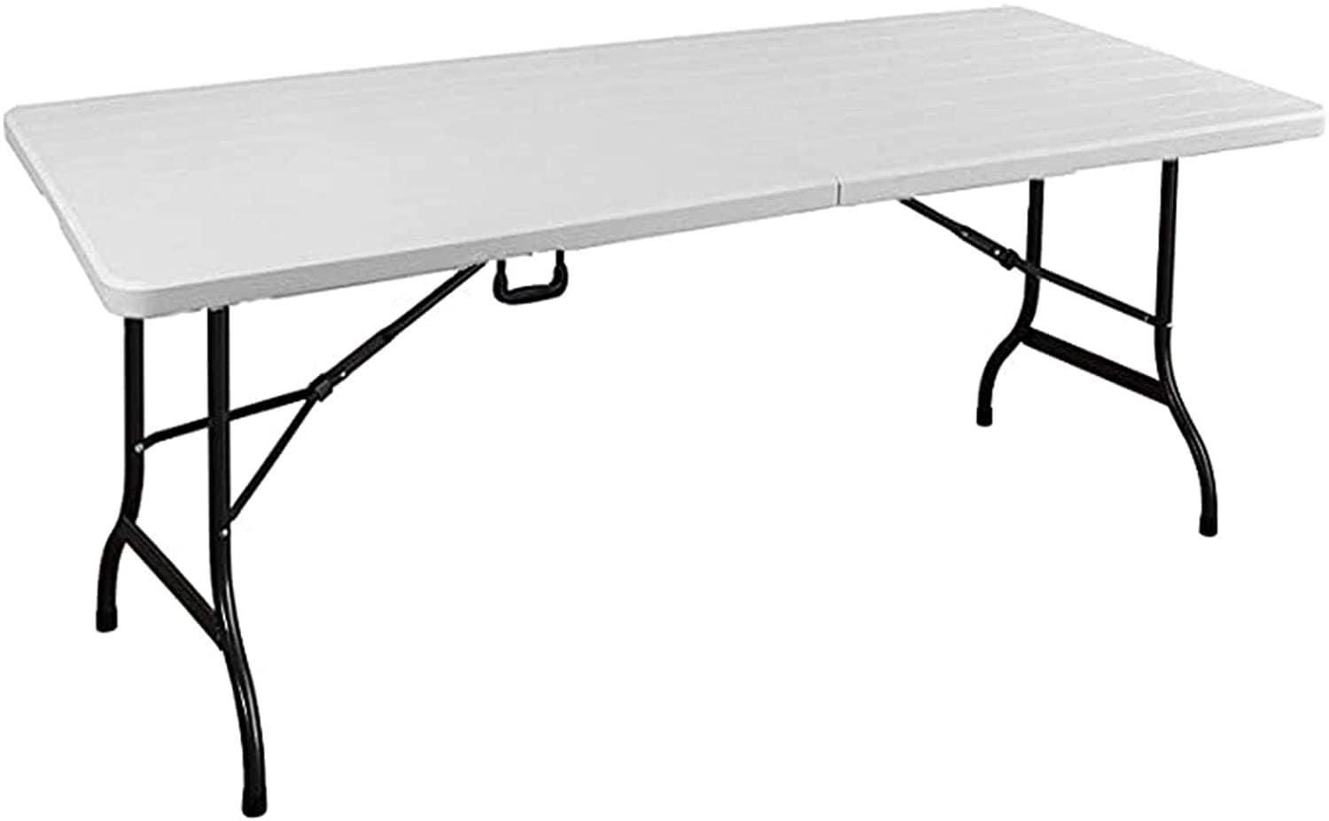 LANNY Portable Plastic Folding Table SZK180 White Wood Design 180 * 75cm for 6-8 person Party/Picnic/Garden/Dining/Kitchen/Buffee/Restaurant