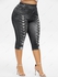 Plus Size High Waist 3D Lace Up Jean Print Capri Leggings - 2x | Us 18-20