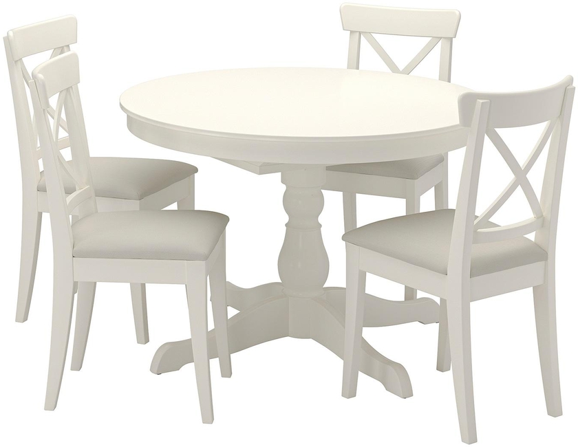 INGATORP / INGOLF Table and 4 chairs - white/Hallarp beige 110/155 cm