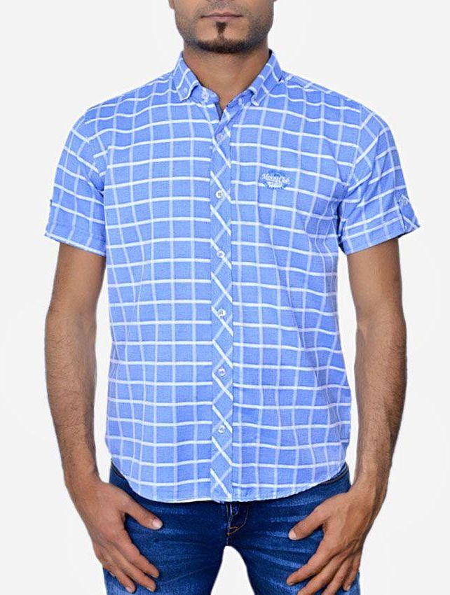 Men's Club Checkered Half Sleeves Shirt - Blue