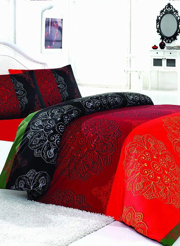 3-Piece Frappe Quilt Cover Set Red/Black/White Single