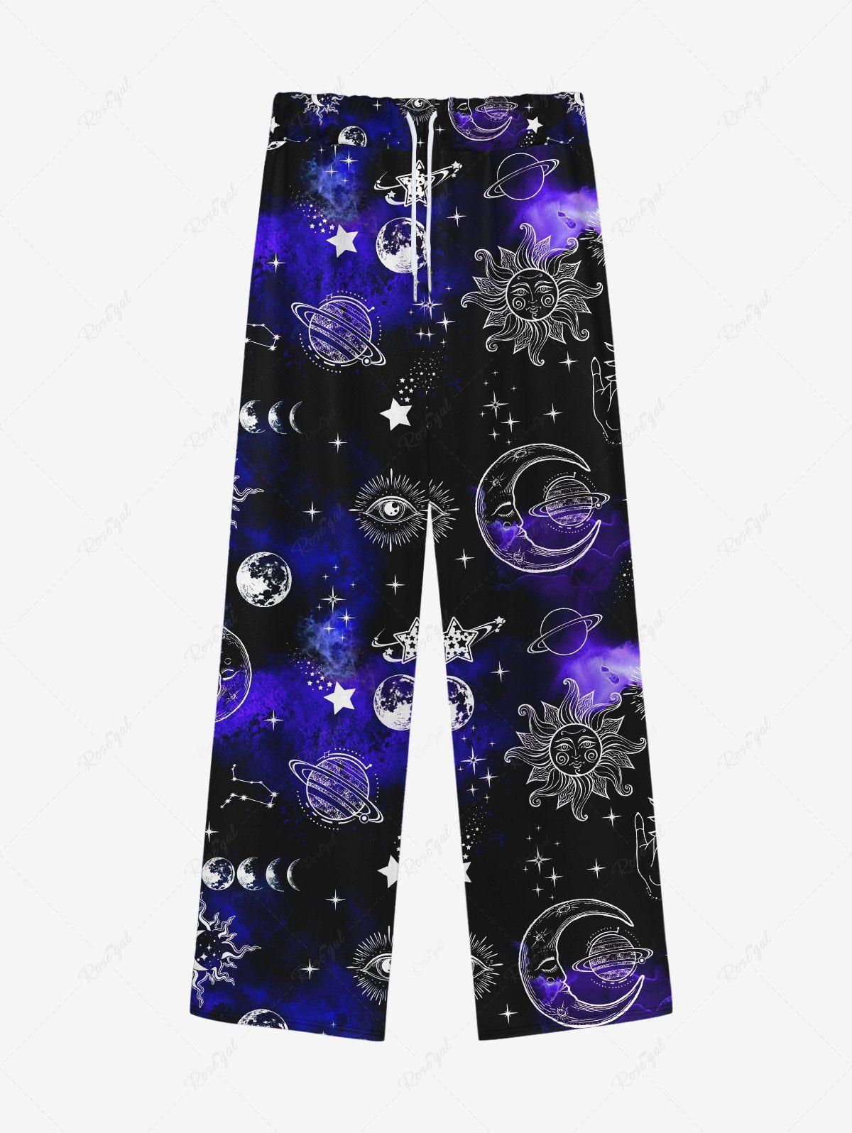 Gothic Galaxy Tie Dye Sun Moon Stars Print Drawstring Wide Leg Sweatpants For Men - 8xl