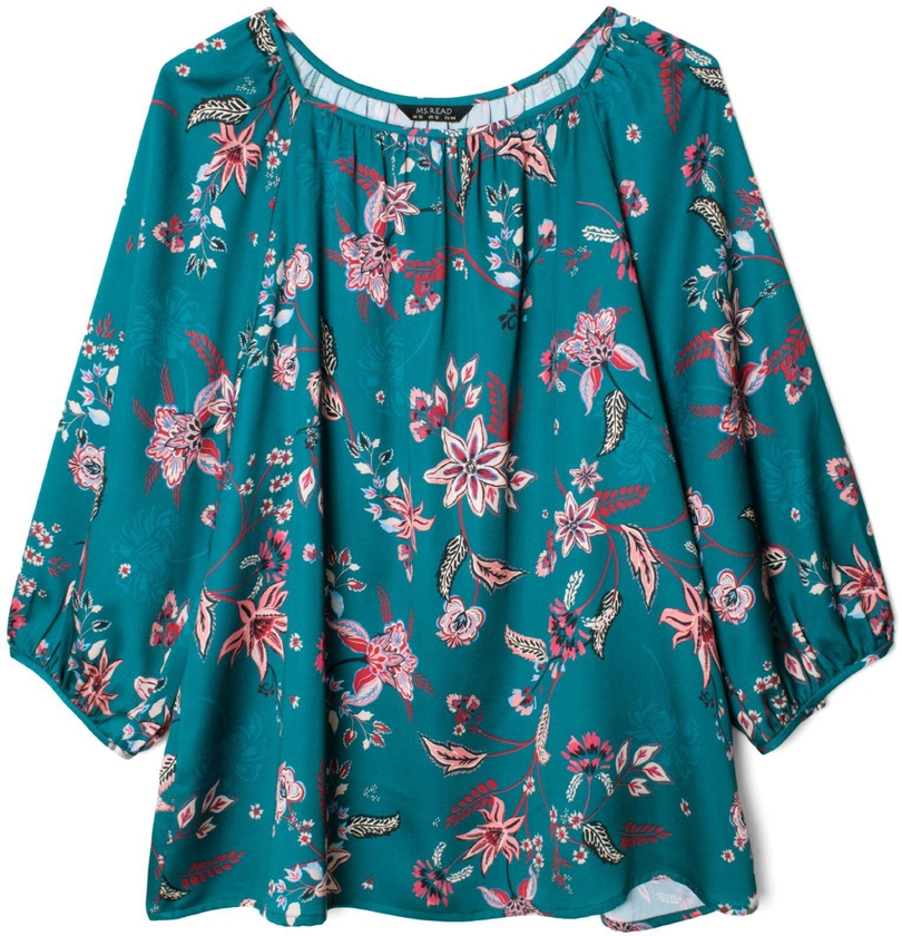 Printed Boho Top Relaxed Fit - 6 Sizes (Green)