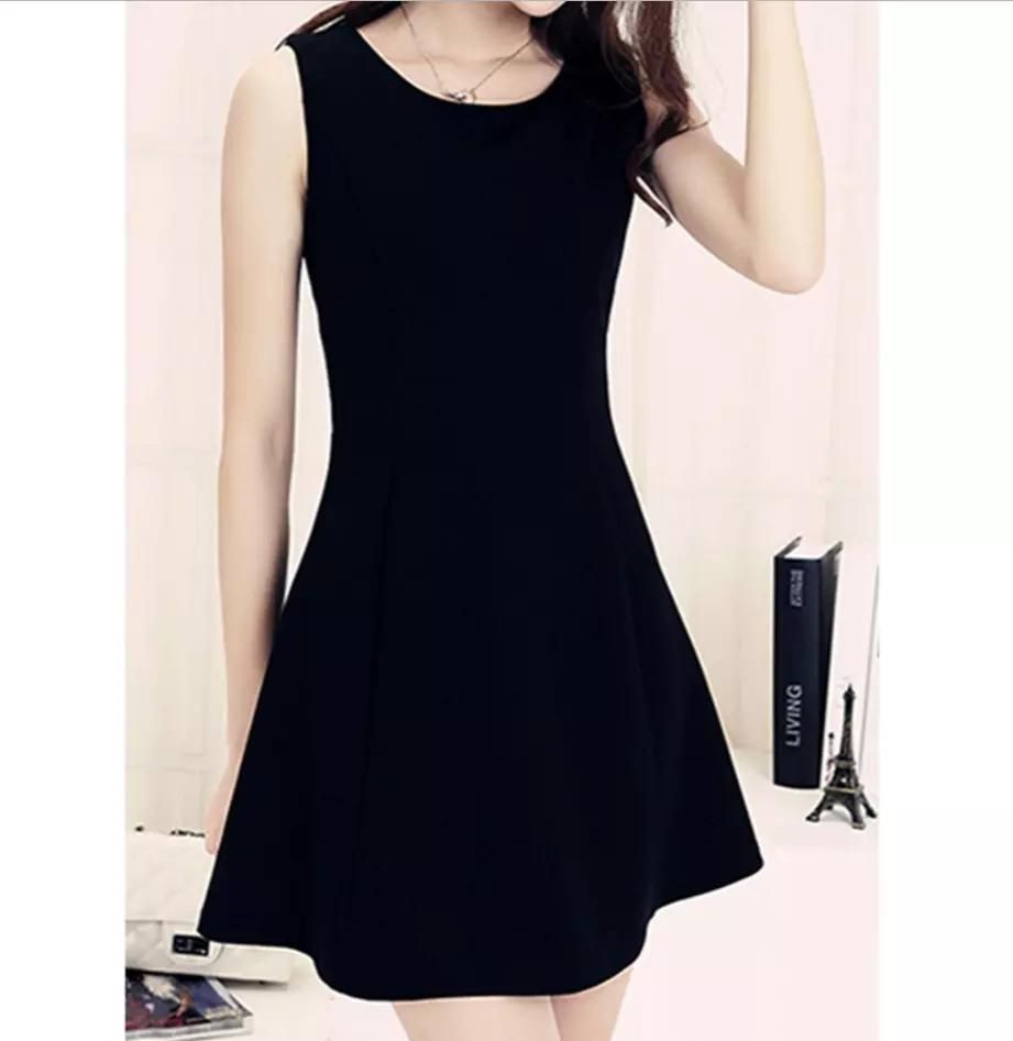 Small Black Dress Slim A-line Skirt Sleeveless Vest dress black s