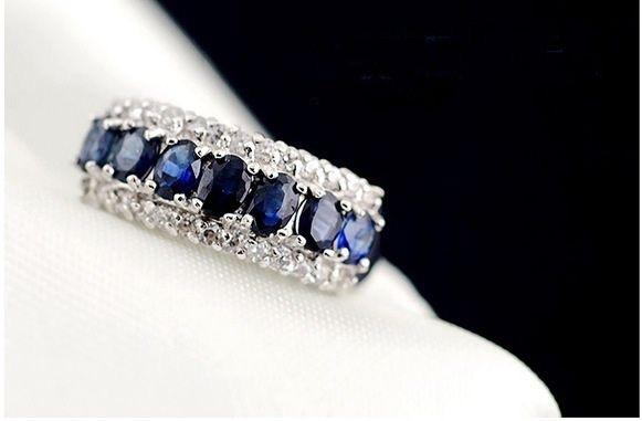 10KT White Gold Filled Stamped Ring with Sapphire Stones Size 7