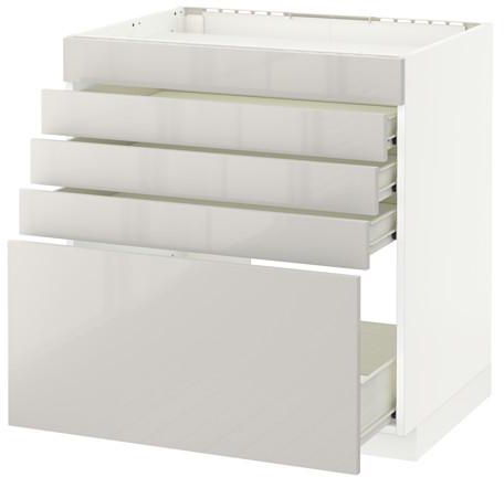 METOD / FÖRVARABase cab f hob/5 fronts/4 drawers, white, Ringhult light grey