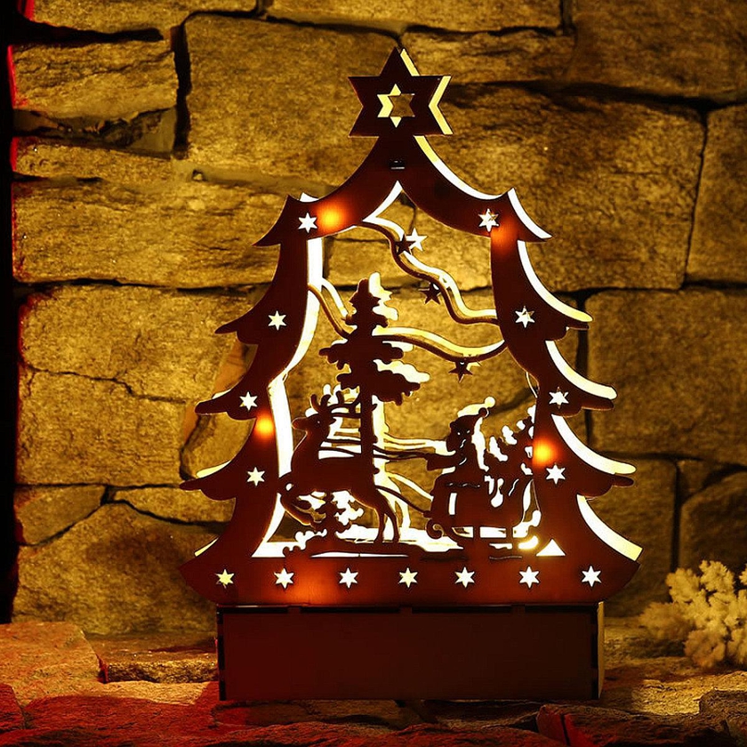 DIY Creative LED Light Tabletop Christmas Wooden Decorations Adornment Xmas Gift